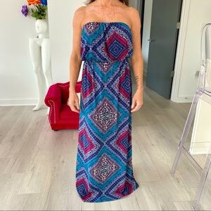 ❤️ Trixxi Strapless Multi Color Boho Crochet Maxi Dress